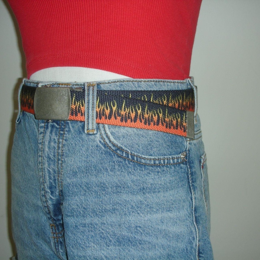 Brandy Melville Flame Belt Y2K Fire Print Web Belt Skate Grunge One Size